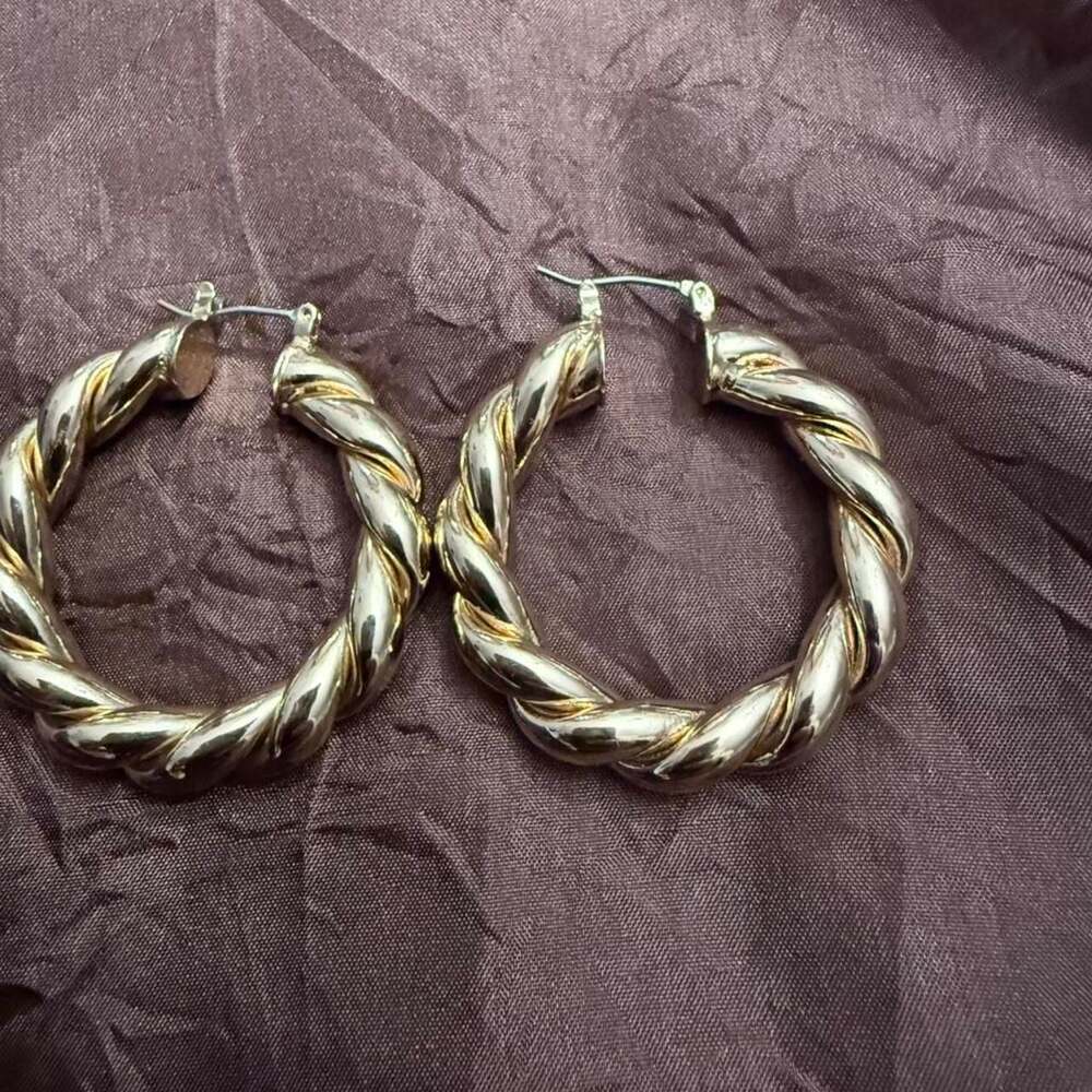 Gold-Plated Twisted Hoop Intertwined Earrings, Classic & Solid